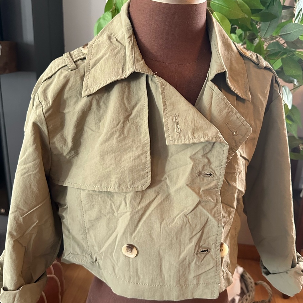 Love Tree Olive Cropped Trench Coat